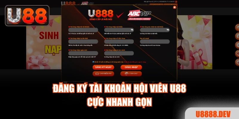 Đăng ký tài khoản hội viên Nhà cái U888 cực nhanh gọn