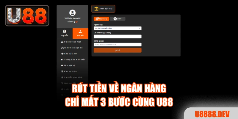 Rút tiền về ngân hàng chỉ mất 3 bước cùng Nhà cái U888